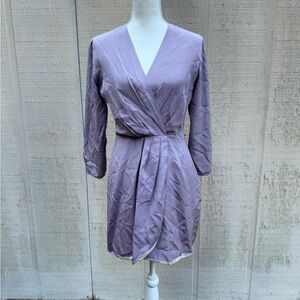 Hunter Dixon Chic Lavender Silk Long Sleeve Faux Wrap Dress